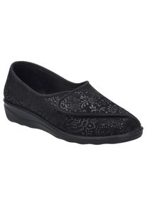 Hausschuh Josef Seibel "Nice 104", Damen, Gr. 39, schwarz, Textil, gebl&uuml;mt, Basic, Schuhe Hausschuh, Klettschuh, Pantoffel mit praktischem Klettverschluss