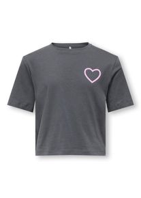 T-Shirt KIDS Only "KOGREX S/S PRINTED TOP JRS", M&auml;dchen, Gr. 134/140, magnet print:heart, romance rose, Jersey, Obermaterial: 100% Baumwolle, unifarben, regular fit taillenlang, Rundhals, Shirts T-Shirt, mit s&uuml;&szlig;em Brustmotiv
