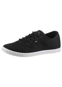 Sneaker Tommy Hilfiger "CANVAS LACE UP SNEAKER", Damen, Gr. 37, schwarz, Baumwolle, unifarben, Schuhe Sneaker, Freizeitschuh, Halbschuh, Schn&uuml;rschuh mit gestickter Logoflagge