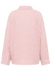 Langarmbluse Mustang "Damen Style Bellflower", Damen, Gr. 42, rosa 12886, Web, 80% Baumwolle, 20% Leinen, gestreift, loose fit, Blusen Langarmbluse