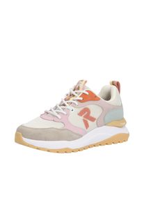 Keilsneaker RIEKER SPORT, Damen, Gr. 38, creme, pink, Synthetik, Textil, Veloursleder, Schuhe Keilsneaker, Schn&uuml;rschuh, Freizeitsneaker, Halbschuh mit gepolstertem Schaftrand