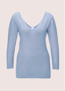 Madeleine Mode Longpullover MADELEINE "Pullover Strickpullover mit tiefem R&uuml;ckenausschnitt", Damen, Gr. 40/42, blau (himmelblau), Obermaterial: 65% Viskose CV. 35% Elasthan EL., Modern, normal, V-Ausschnitt, Pullover Longpullover