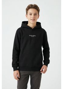 Kapuzensweatshirt name it "NKMBRODY LS NREG SWEAT WH BRU NOOS", Jungen, Gr. 122 (128), schwarz, Sweatware, Obermaterial: 70% Baumwolle, 30% Polyester, unifarben, normal normal, Rundhals, Rippb&uuml;ndchen, Sweatshirts Kapuzensweatshirt, mit kleinem Logoprint