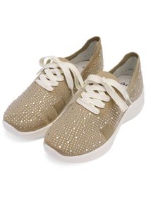 Slip-On Sneaker Ara "SEATTLE", Damen, Gr. 4,5 (37,5), sand, Textil, Schuhe Slip-On Sneaker, Keilabsatz, Slipper, Freizeitschuh mit Strasssteinen, H-Weite