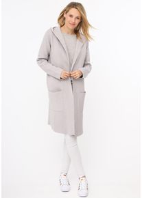 Strickjacke Zwillingsherz "Janina", Damen, Gr. S/M, grau (hellgrau), Obermaterial: 50% Viskose, 27% Polyester, 23% Nylon, knielang, V-Ausschnitt, Strickjacken Strickjacke, Kapuze, Taschen, Langarm, knielang, ohne Verschluss