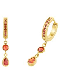 Paar Creolen Amor "2034294, 2036464", gold (gelbgoldfarben, rot, rot), Ohrringe, Damen, Edelstahl, Paar Creolen, mit Zirkonia (synth.)