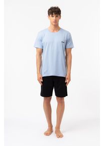 Schlafanzug Fila "MAN JERSEY PYJAMAS", Herren, Gr. L, blau storm, schwarz, Jersey, Obermaterial: 100% Baumwolle, bequem kurz, Rundhals, Homewear-Sets Schlafanzug, Hose mit elastischem Logobund und Kurzarmshirt