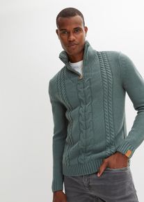bonprix Troyer mit Zopfmuster, gr&uuml;n, Gr.52/54 (L), Toller Pullover mit Zopfmuster und sch&ouml;nen Kunstleder-Details, maschinenwaschbar