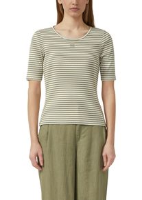 Rundhalsshirt s.Oliver, Damen, Gr. 44, summer khaki stripe, Jersey, Obermaterial: 95% Baumwolle, 5% Elasthan, gestreift, tailliert h&uuml;ftbedeckend, tiefer Rundhals, abgesteppte Kante, Shirts Rundhalsshirt, Sommershirt mit feinen Streifen