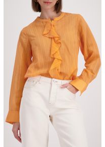 Langarmbluse monari "Streifen + Volants", Damen, Gr. 36, aperitif, Web, Obermaterial: 75% Viskose, 25% Polyamid, gestreift, unifarben, regular fit taillenbedeckt, Rundhals, eingesetzt Manschette, Blusen Langarmbluse, Regular fit mit Volants