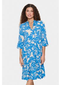 Blusenkleid Saint Tropez "EdaSZ Dress", Damen, Gr. L, N-Gr, blau (campanula water blooms), Web, Obermaterial: 100% Viskose, gebl&uuml;mt, knieumspielend, V-Ausschnitt, Volant, Kleider Blusenkleid, Sommerkleid, Tunikakleid mit Volant und 3/4 &Auml;rmel