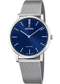 Quarzuhr Festina "Swiss Made Collection", silber (silberfarben, blau), Armbanduhren, Damen, Quarzuhr, Armbanduhr, Herrenuhr, Damenuhr, Edelstahlband, Saphirglas, Swiss Made