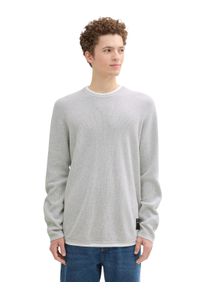 2-in-1-Pullover Tom Tailor Denim, Herren, Gr. S, grau (light stone grau melange), Strick, Obermaterial: 100% Baumwolle, meliert, regular fit taillenbedeckt, Rundhals, B&uuml;ndchen, Pullover 2-in-1-Pullover, mit Struktur