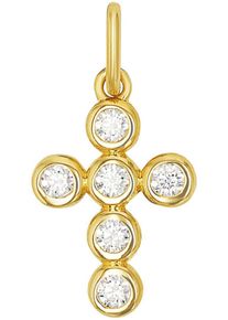 Kreuzanh&auml;nger Amor "2039079", gold (gelbgoldfarben, kristallwei&szlig;, kristallwei&szlig;), Schmuckanh&auml;nger, Damen, Silber 925 (Sterlingsilber), 0,67 g, Kreuzanh&auml;nger, mit Zirkonia (synth.)