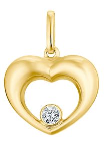 Herzanh&auml;nger Amor "9979479", gold (gelbgoldfarben, kristallwei&szlig;, kristallwei&szlig;), Schmuckanh&auml;nger, Damen, Gelbgold 585, 1,36 g, Herzanh&auml;nger, mit Zirkonia (synth.)