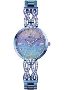 Quarzuhr Guess "CORAL", blau (metallicblau), Armbanduhren, Damen, Quarzuhr, Armbanduhr, Damenuhr, Edelstahlarmband