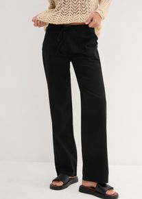 Leinenhose bonprix, Damen, Gr. 46, K-Gr, schwarz (l&auml;nge: kurz), Web, Obermaterial: 55% Leinen, 45% Baumwolle, loose fit lang, Hosen Leinenhose, Loose Fit, mit Kordelzugbund, mit Eingrifftaschen, mit Ges&auml;&szlig;taschen