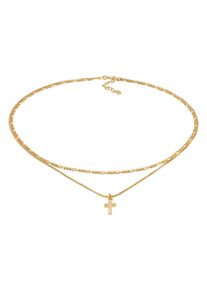 Silberkette Elli "Halskette Layer Choker Kreuz Filigran 925er Silber" Gr. 36, gold, Halsketten, Damen, Silber 925 (Sterlingsilber), Silberkette