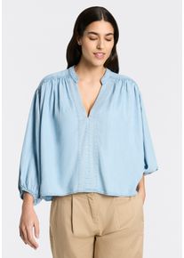 Schlupfbluse BOSS Orange "Barda Premium Damenmode", Damen, Gr. 36, open blau 470, Web, Obermaterial: 100% Lyocell, unifarben, normal, V-Ausschnitt, elastischer Bund, Blusen Schlupfbluse, mit Ballon-&Auml;rmeln