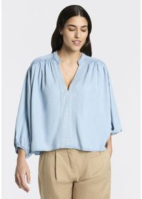 Schlupfbluse BOSS Orange "Barda Premium Damenmode", Damen, Gr. 38, open blau 470, Web, Obermaterial: 100% Lyocell, unifarben, normal, V-Ausschnitt, elastischer Bund, Blusen Schlupfbluse, mit Ballon-&Auml;rmeln