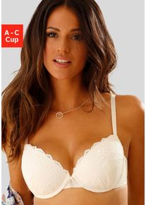 Push-up-BH Lascana "Nina", Damen, Gr. 70, Cup A, beige (creme), Spitze, Obermaterial: 80% Polyamid, 20% Elasthan, BHs Push-up-BH, mit B&uuml;gel, mit Spitzencups und herausnehmbaren Kissen, Dessous, Topseller