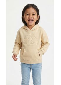 Hoodie Zwillingsherz "Happiness Vibes", M&auml;dchen, Gr. 122/128, beige, Sweatware, Obermaterial: 80% Polyester, 20% Baumwolle, Sweatshirts Hoodie, Mini-Me,mit Stickerei und positiver Botschaft