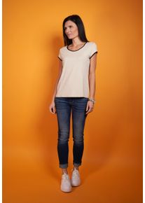 T-Shirt Seidel Moden, Damen, Gr. 46, beige, Jersey, Obermaterial: 95% Viskose, 5% Elasthan, kontrastfarbene Details, Basic, normal h&uuml;ftlang, Rundhals, eingefasste Kante, Shirts T-Shirt, MADE IN GERMANY