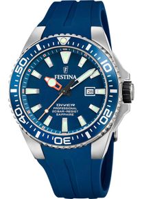 Taucheruhr Festina "Diver Collection", blau, Armbanduhren, Herren, Taucheruhr, Armbanduhr, Quarzuhr, Herrenuhr, Silikonarmband, Datum, Saphirglas