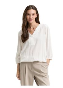 Shirtbluse Tom Tailor, Damen, Gr. 34, wei&szlig; (whisper wei&szlig;), Web, Obermaterial: 100% Viskose, bedruckt, regular fit taillenbedeckt, V-Ausschnitt, elastischer Bund, Blusen Shirtbluse, mit All-Over Print