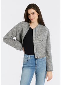 Kurzblazer BOSS Orange "Jawelli Premium Damenmode", Damen, Gr. 38, open miscellaneous 974, Tweed, Obermaterial: 60% Polyacryl, 24% Polyester, 13% Baumwolle, 3% sonstige Fasern, mehrfarbig, taillenbedeckt, Rundhals, leicht ausgefranste Kante, Blazer Kurzblazer, mit Fransen-Details