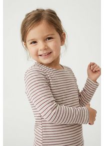 Langarmshirt KIDS Only "KMGMAUDE LIFE STRIPE LS TOP JRS NOOS", M&auml;dchen, Gr. 116, oatmeal stripes:rose braun, Jersey, Obermaterial: 66% Polyester, 30% Viskose, 4% Elasthan, geringelt, gestreift, figurbetont, Rundhals, Shirts Langarmshirt