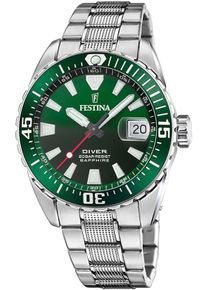 Taucheruhr Festina "The Originals/Diver", silber (silberfarben, gr&uuml;n, schwarz), Armbanduhren, Damen, Taucheruhr, Armbanduhr,Quarzuhr,Herrenuhr,bis 20 bar wasserdicht, Edelstahlarmband