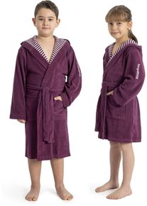 Kinderbademantel Kangaroos "Dalia, Ideal f&uuml;r Zuhause, Schwimmbad oder im Urlaub" Gr. 116, beere, L:72cm, Veloursfrottier, Hausm&auml;ntel, Kinderbademantel, Uni-Farben mit Streifen