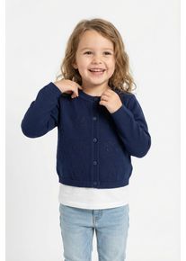 Cardigan Blue Seven, M&auml;dchen, Gr. 104, dk blau, Strick, Obermaterial: 100% Baumwolle, unifarben, Basic normal, Rundhals, Strickb&uuml;ndchen, Strickjacken Cardigan