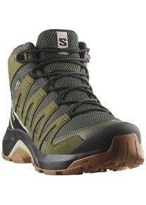 Wanderschuh Salomon "X-ADVENTURE RECON MID GORE-TEX", Herren, Gr. 43, gr&uuml;n (peat, martini olive, oxford tan), Leder, Textil, Schuhe Wanderschuh, wasserdicht dank Gore-Tex Membrane