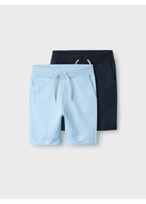 Sweatshorts name it "NKMVERMO 2P LONG SWE SHORTS UNB F NOOS", Jungen, Gr. 92, N-Gr, blau (chambray blau), angeraute Sweatware, Obermaterial: 100% Baumwolle, unifarben, regular fit kurz, Hosen Sweatshorts, Baumwolle