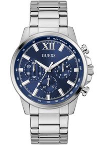 Multifunktionsuhr Guess "WALKER", silber (silberfarben, blau), Armbanduhren, Damen, Multifunktionsuhr, Quarzuhr, Armbanduhr, Herrenuhr, Datum, Wochentag, Edelstahlarmband