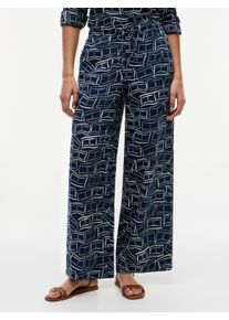 Leinenhose Tommy Hilfiger "ESS LINEN PULL ON PANTS", Damen, Gr. M (40), N-Gr, flag feathers schwarz night navy, Web, Obermaterial: 100% Leinen, gemustert, l&auml;ssig geschnitten lang, Hosen Leinenhose, in lockerer Passform, Elastikbund