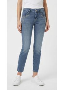 Slim-fit-Jeans MAC "RICH SLIM 7/8 flower", Damen, Gr. 46, L&auml;nge 27, light random washed, Denim/Jeans, Obermaterial: 88% Baumwolle, 9% Elastomultiester, 3% Elasthan, unifarben, slim fit kn&ouml;chelfrei, Jeans Slim-fit-Jeans, mit Schmucksteinen