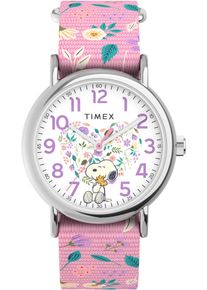 Quarzuhr Timex "PEANUTS WEEKENDER", rosa, Armbanduhren, Damen, Quarzuhr, Armbanduhr, Damenuhr, Mineralglas, analog, Textilarmband