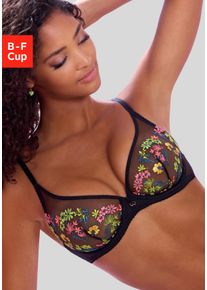 B&uuml;gel-BH Lascana, Damen, Gr. 95, Cup D, schwarz (schwarz, neon), Mesh, Obermaterial: 73% Polyamid, 19% Polyester, 8% Elasthan, BHs B&uuml;gel-BH, in High-Apex-Schnittform mit zarter Bl&uuml;tenstickerei, sexy Dessous, Topseller