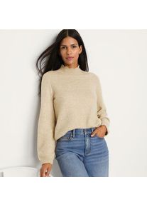 LANDS' END Stehbund-Pullover mit Muschelrand, Damen,  Beige, Wolle/Polyester/Polyacryl, by Lands' End