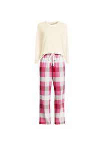 LANDS' END Gemustertes Pyjama-Set aus Baumwoll-Jersey, Damen,  Rot, Elasthan/Baumwoll-Mischung, by Lands' End