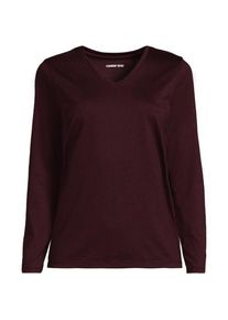 LANDS' END Supima&reg; Langarm-Shirt mit V-Ausschnitt, Damen,  Rot, Baumwolle, by Lands' End