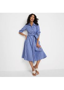 LANDS' END Baumwoll-Midikleid in Wickeloptik, Damen,  Blau, Baumwolle, by Lands' End