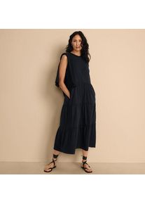 LANDS' END Maxi-Baumwollkleid aus Flammgarn, Damen,  Schwarz, Baumwolle, by Lands' End