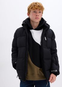 bonprix warm gef&uuml;tterte Winter-Steppjacke mit Kapuze, schwarz, Gr.152/158, Komfortable Jungen Winterjacke mit reflektierenden Details