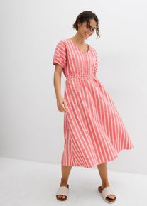 bonprix Kleid aus reiner Baumwolle, pink, Gr.52, weit geschnittenes Kleid aus reiner Baumwolle mit Fledermaus&auml;rmeln und V-Ausschnitt, aus 100% Baumwolle