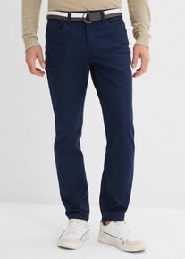 bonprix Regular Fit Stretch-Hose mit G&uuml;rtel Straight, blau, Gr.60, Sch&ouml;ne Basic Hose im 5-Pocket-Style mit geradem Bein und zweifarbigem G&uuml;rtel, 98% Baumwolle
