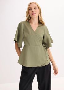 bonprix Satinbluse mit tiefem Ausschnitt, gr&uuml;n, Gr.48, Stylische Bluse mit Bindeband
